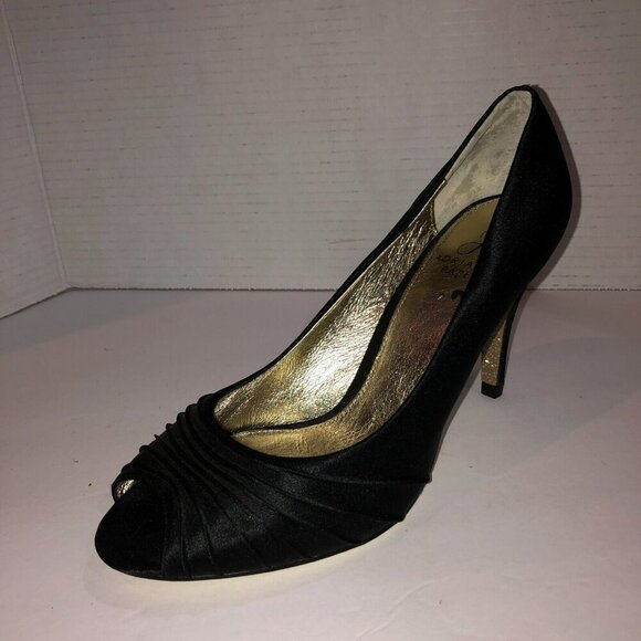 Adrianna Papell Womens Size 6 M Black Gold Farrel Peep Toe Dress Pump Heels - Picture 7 of 9